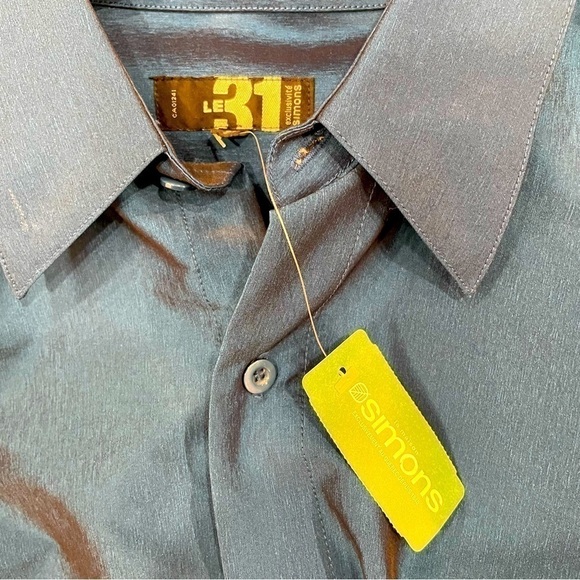 VINTAGE Simons 90’s blue iridescent button down shirt size XL NWT - Picture 5 of 9